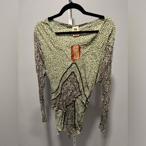 NWT Faded Glory Green Y2K Ditsy Floral Boho Grunge Cottagecore Pleated 22W/24W